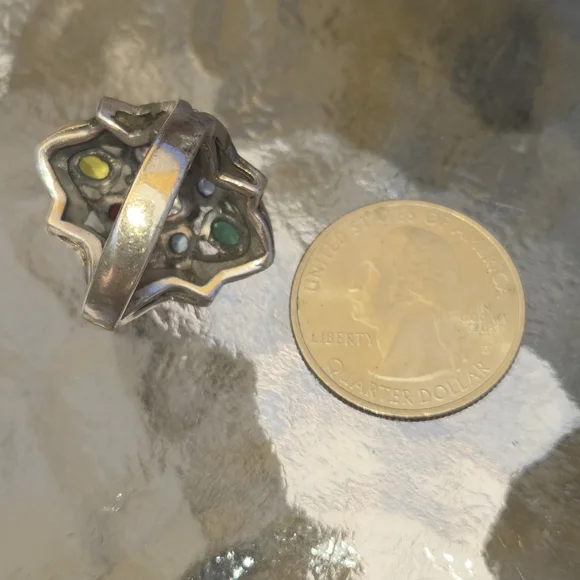 Elegant STERLING silver Multicolor Gemstone Ring S- 7 1/2. - Picture 4 of 4